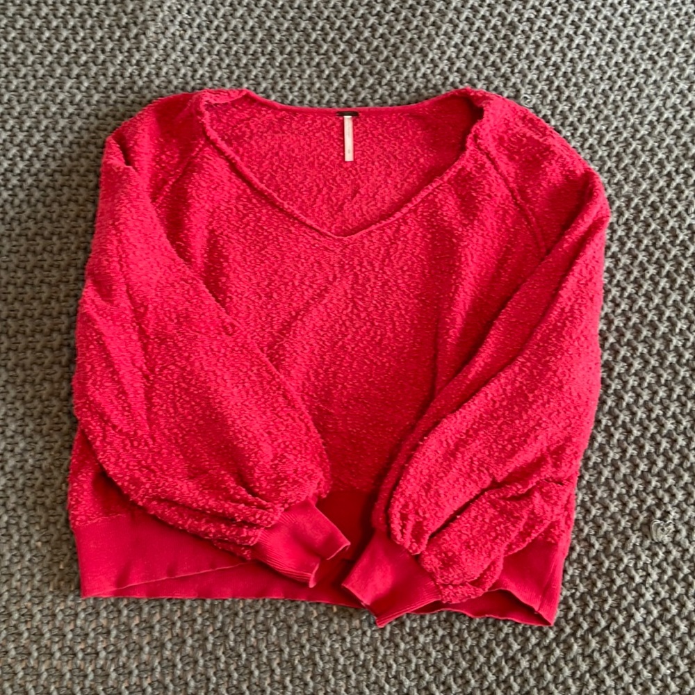 Free People Boucle Cropped Sweatshirt with slightly Puff Sleeves // Small
